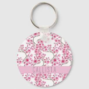 Porte-clés Monogramme d'aquarelle florale de fleurs de cerisi