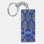 Porte-clés monogramme d'argent et de bleu royal damassé (Devant gauche)