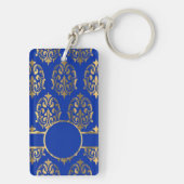 Porte-clés monogramme d'argent et de bleu royal damassé (Dos)