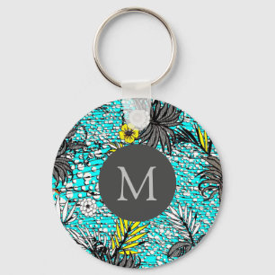 Porte-clés Monogramme d'Art Floral Exotique Abstrait