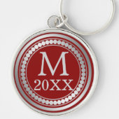 Porte-clés Monogramme de cadre argenté rouge Maroon (Devant)