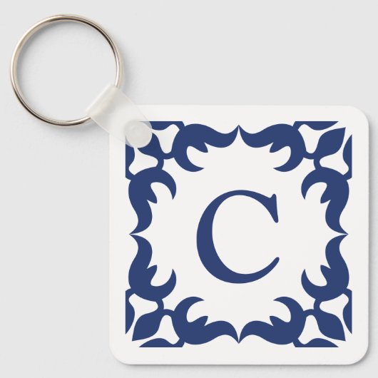 Porte-clés Monogramme de cadre bleu et blanc (Recto)