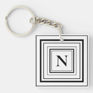 Porte-clés Monogramme de Carré géométrique noir et blanc
