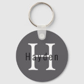 Porte-clés Monogramme de charbon moderne simple Nom + Initial (Recto)