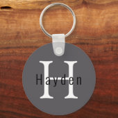 Porte-clés Monogramme de charbon moderne simple Nom + Initial (Verso)