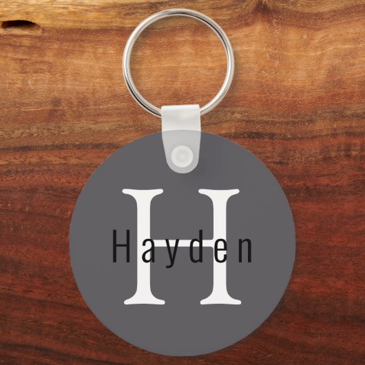 Porte-clés Monogramme de charbon moderne simple Nom + Initial (Recto)