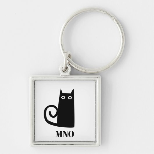 Porte-clés Monogramme de chat noir amusant (Devant)