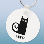 Porte-clés Monogramme de chat noir amusant<br><div class="desc">Joli petit chat noir pour la chance. Art original de Nic Squirrell. Modifiez les initiales du monogramme pour personnaliser.</div>