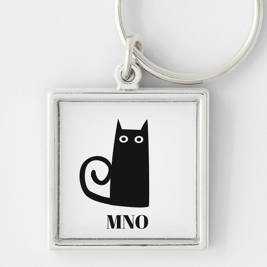 Porte-clés Monogramme de chat noir amusant
