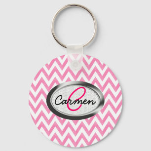 Porte-clés Monogramme de Chevron de rose en pastel