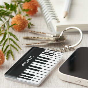 Porte-clés Monogramme de clavier de piano noir et blanc