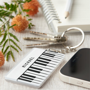 Porte-clés Monogramme de clavier de piano noir et blanc