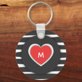 Porte-clés Monogramme de coeur rouge rayé noir et blanc moder (Recto)