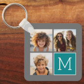 Porte-clés Monogramme de collection de photos Turquoise et gr (Recto)
