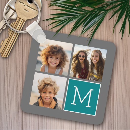 Porte-clés Monogramme de collection de photos Turquoise et gr