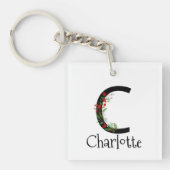 Porte-clés monogramme de couleur fleur sauvage rouge (Devant)