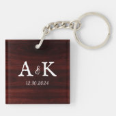 Porte-clés Monogramme de couple de mariage rustique avec Écri (Dos)