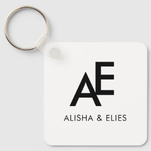 Porte-clés Monogramme de couple élégant Simple noir et blan