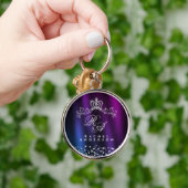 Porte-clés Monogramme de couronne brillant bleu pourpre (Main)
