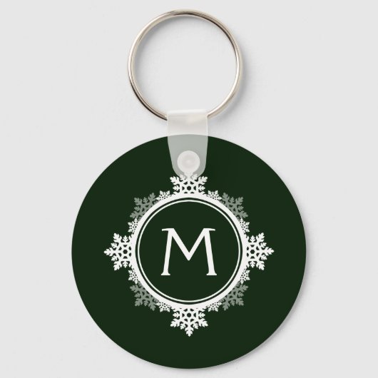 Porte-clés Monogramme de couronne de flocon de neige en vert (Recto)
