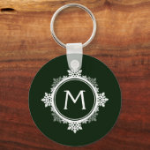 Porte-clés Monogramme de couronne de flocon de neige en vert (Recto)