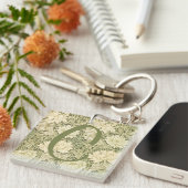 Porte-clés Monogramme de design floral vert Wm Morris (Devant Droit)
