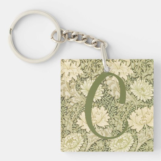 Porte-clés Monogramme de design floral vert Wm Morris (Devant)