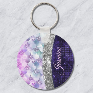 Porte-clés monogramme de fausse parties scintillant de peau d