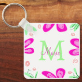 Porte-clés Monogramme de fleur rose ajouter nom lettre feuill (Recto)