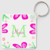 Porte-clés Monogramme de fleur rose ajouter nom lettre feuill (Dos)