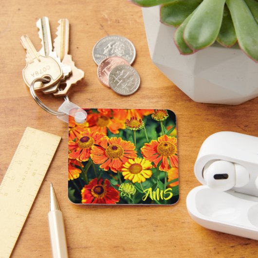 Porte-clés Monogramme de fleurs d'aiguilleur orange (Bureau)