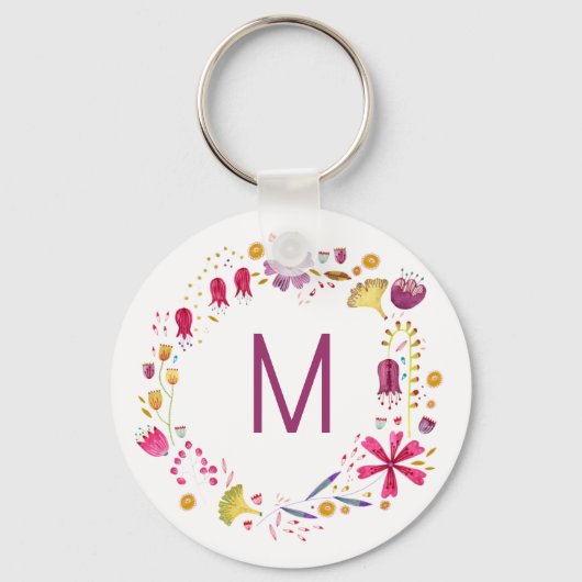 Porte-clés Monogramme de fleurs d'aquarelle moderne (Recto)