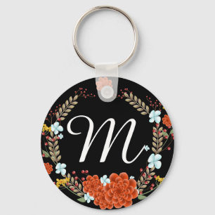 Porte-clés Monogramme de fleurs et de couronnes de laurier il