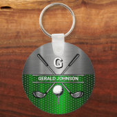 Porte-clés Monogramme de golf Metallic Green et Argent (Recto)