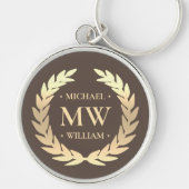 Porte-clés Monogramme de Golfeur moderne Nom Gold Brown Premi (Devant)