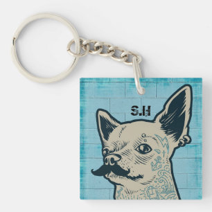 Porte-clés Monogramme de graffiti Mustache Chihuahua
