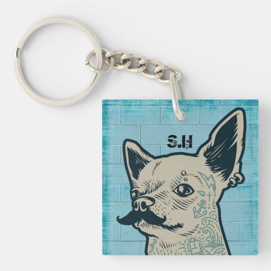 Porte-clés Monogramme de graffiti Mustache Chihuahua (Devant)