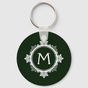Porte-clés Monogramme de la couronne de neige en vert et blan