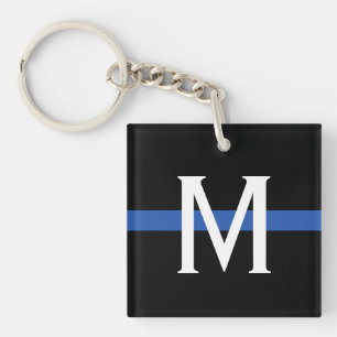 Porte-clés Monogramme de la ligne bleue mince de la police