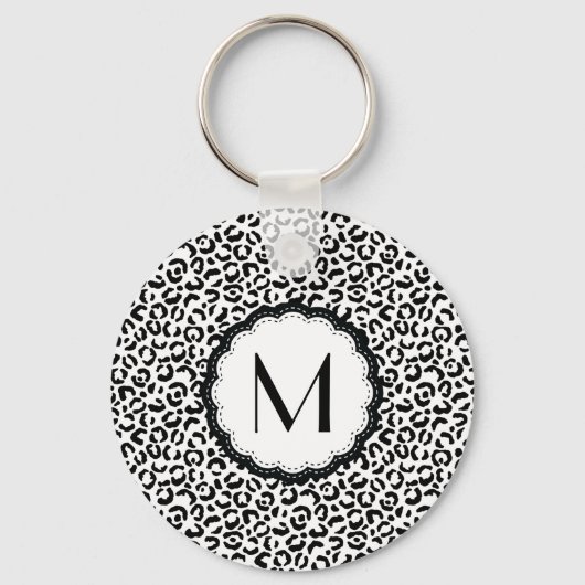 Porte-clés Monogramme de léopard noir et blanc (Recto)