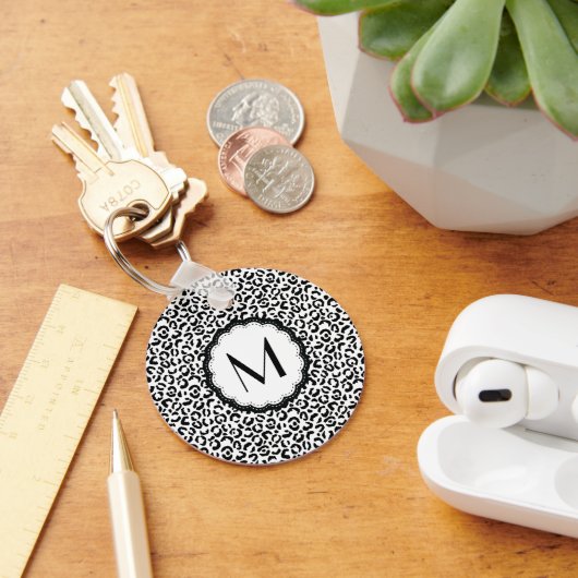 Porte-clés Monogramme de léopard noir et blanc (Bureau)