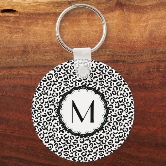 Porte-clés Monogramme de léopard noir et blanc (Recto)