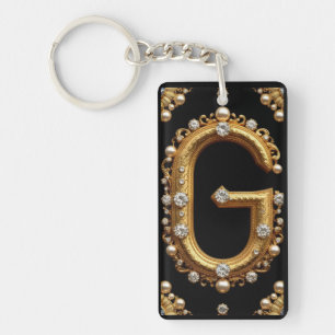 Porte-clés Monogramme de lettre G en or avec diamants et perl