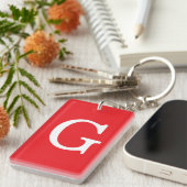 Porte-clés Monogramme de lettre initiale rouge blanc simple (Devant droit)
