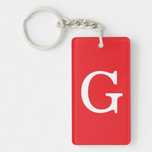 Porte-clés Monogramme de lettre initiale rouge blanc simple