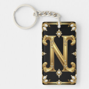 Porte-clés Monogramme de lettre N en or avec diamants et perl