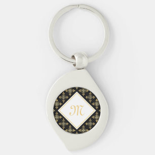 Porte-clés Monogramme de luxe Noir et Or Quatre Floral