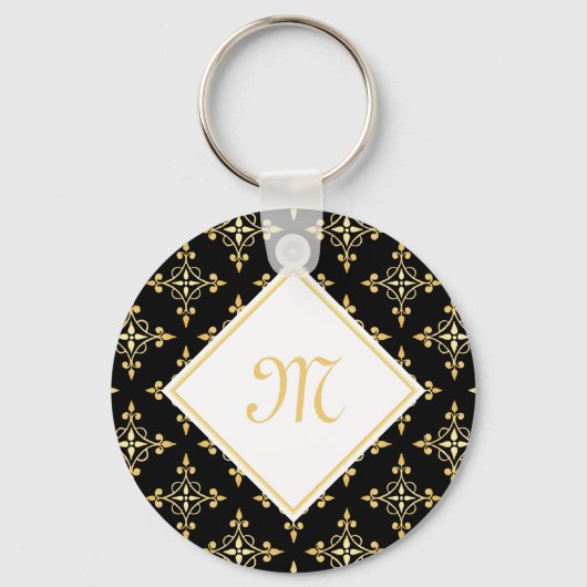 Porte-clés Monogramme de luxe Noir et Or Quatre Floral (Recto)