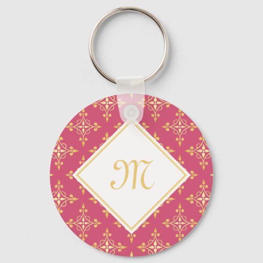 Porte-clés Monogramme de luxe rose et or Quatre Floral (Recto)