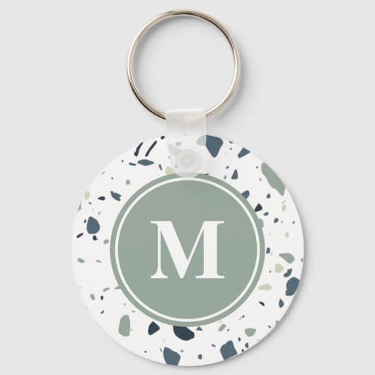 Porte-clés Monogramme de marbre bleu moderne Terrazzo (Recto)